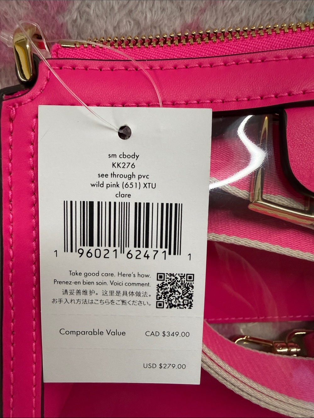 kate spade Hot Pink Clear Crossbody with Removable Strap - Picture 3 of 3
